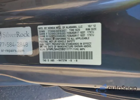 2013 Honda Odyssey Ex z USA, uszkodzony, nr VIN 5FNRL5H42DB011771